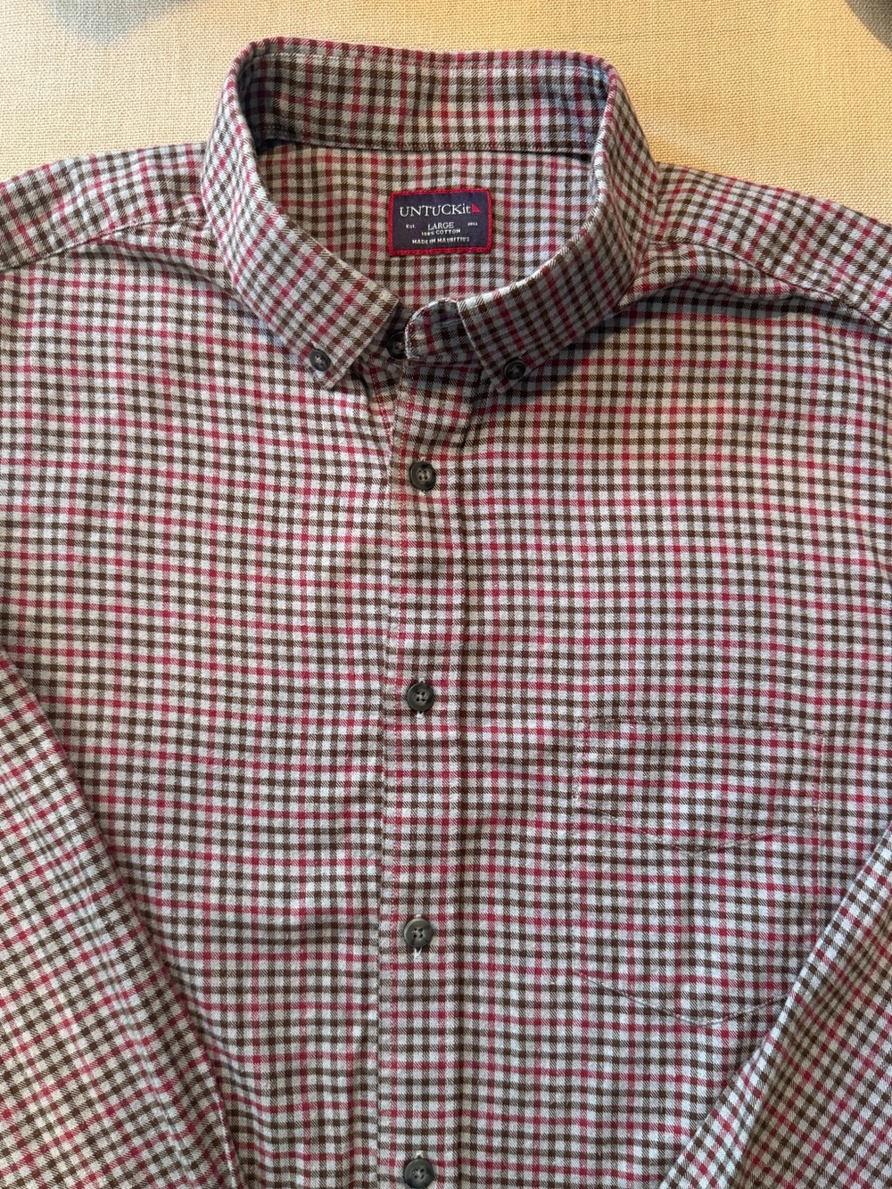 UNTUCKit | Vin De Garde | Plaid Button Down Shirt | Large | Brown Red Blue Grey